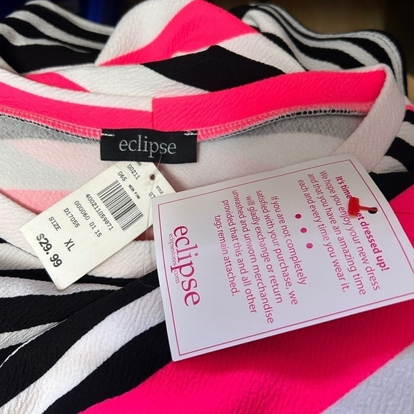 Eclipse Dress Colour Block Stripe Asymmetrical hemline Neon Pink Y2K Made in USA - Picture 10 of 13